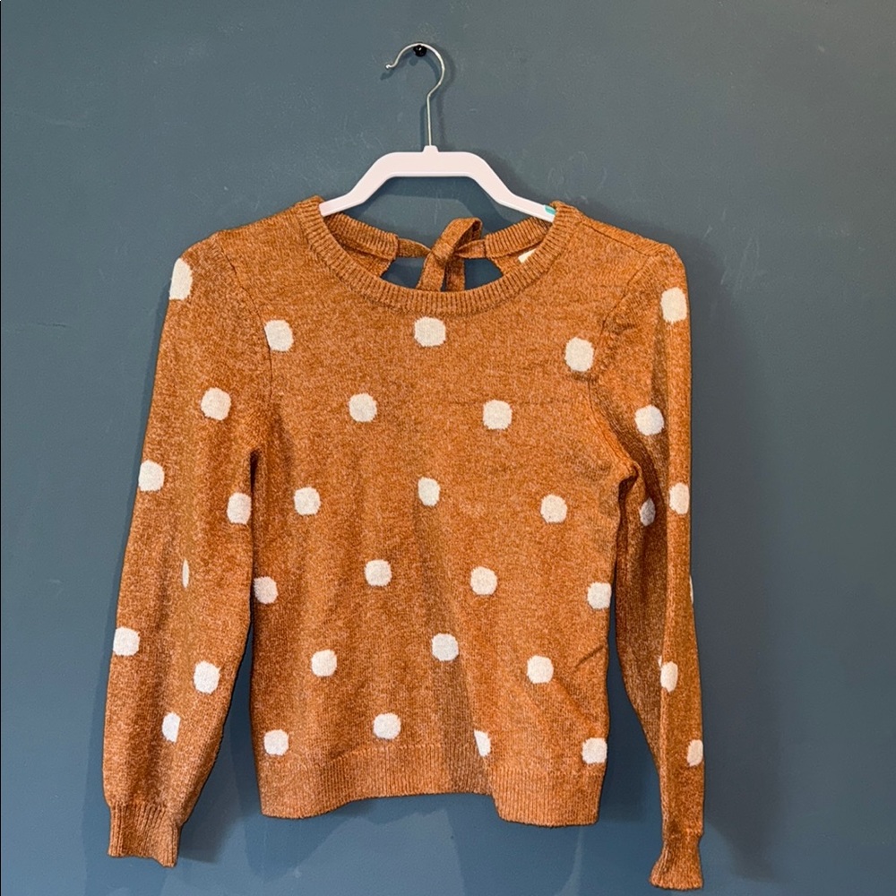 Lucky Brand Orange Crew Neck Sweater with Polka Dots